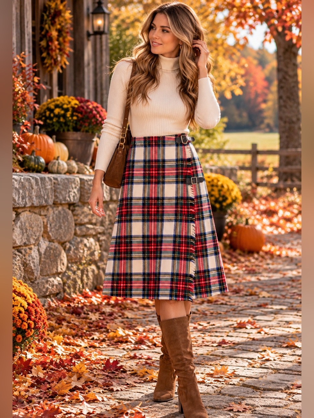 Vintage Moffat Weavers Scotland Pure New Wool Tartan Wrap Midi Skirt